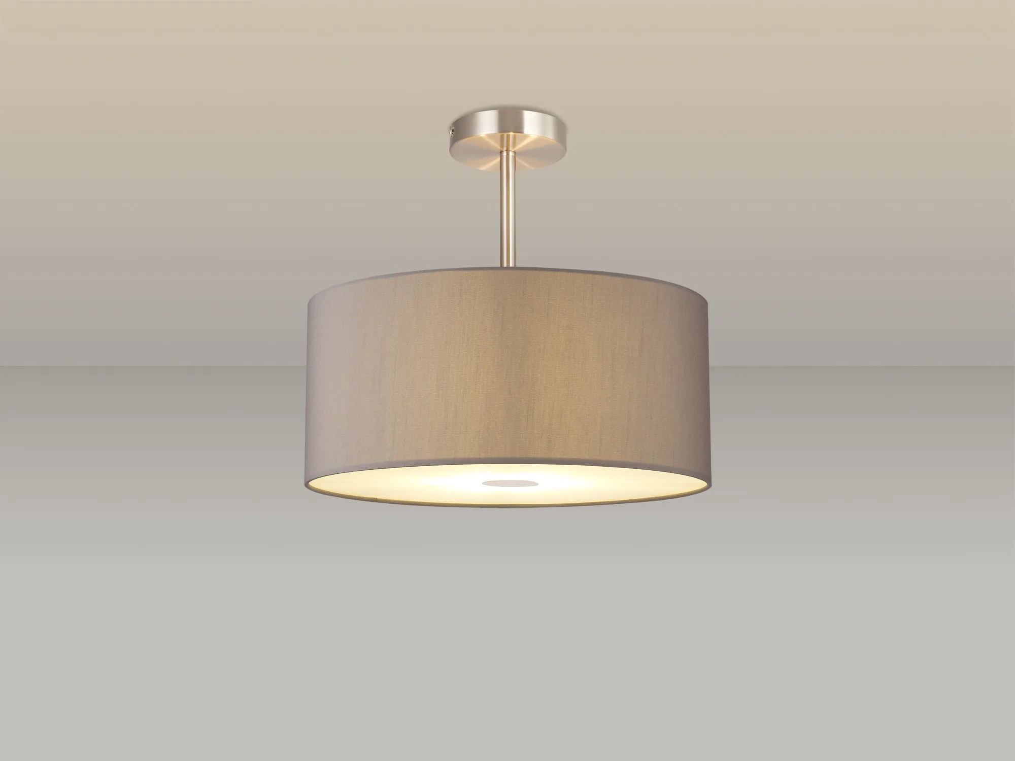 Baymont 40cm Semi Flush 3 Light Satin Nickel, Grey White Laminate, Frosted Diffuser DK0424  Deco Baymont SN GR